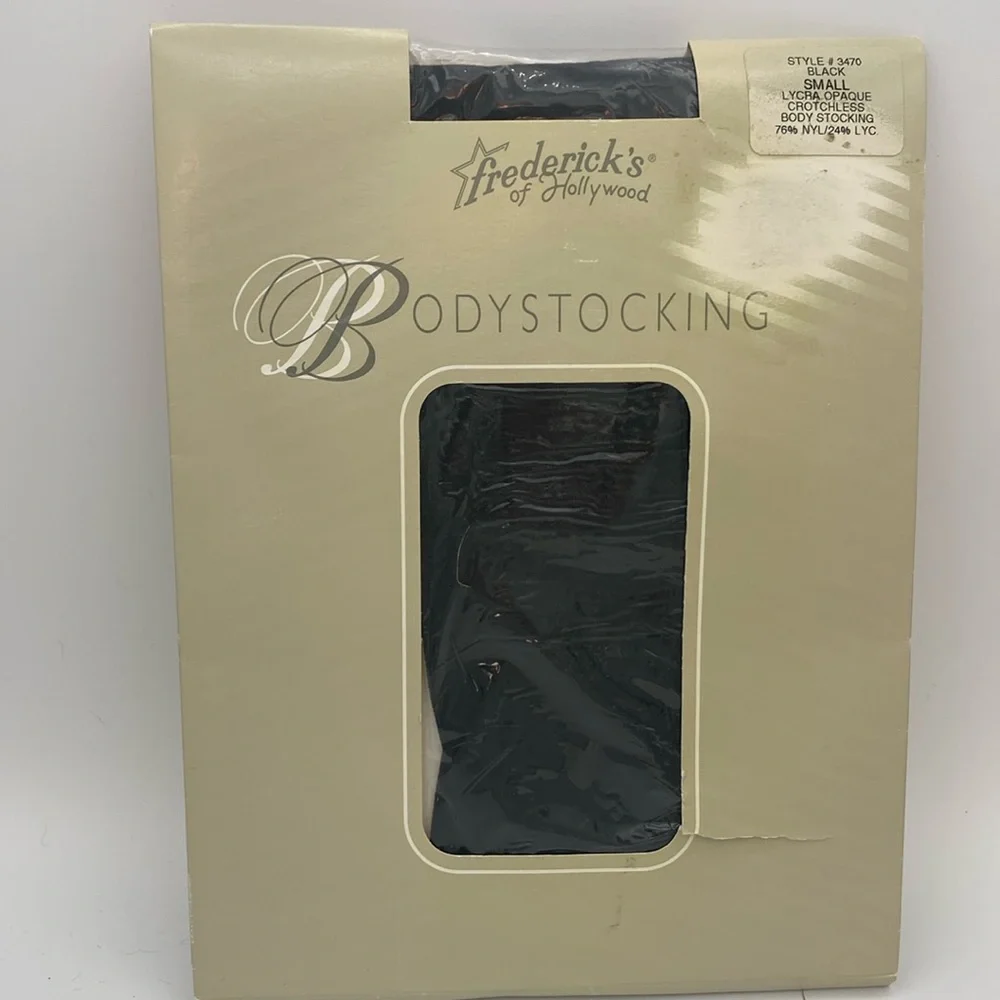 VTG Frederick’s Of Hollywood black Lycra opaque nylons Bodystocking NOS sz S